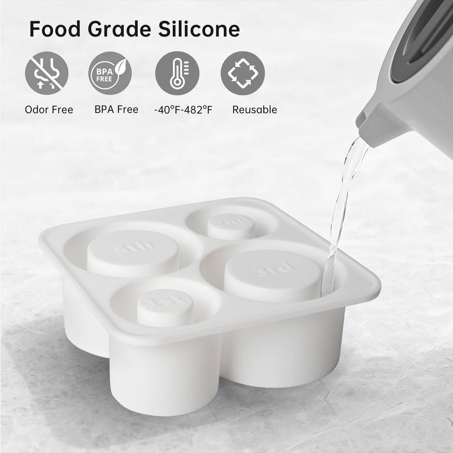 Ice mold for stanley cup, Silicone Ice Cube Molds for Stanley 20oz 30oz 40oz Tumbler Cup, 4 Pcs Silicone Hollow Cylinder Ice Mold with Lid and Bin for Freezer, Ice Drink, Juice, Coffee, Whiskey(white)