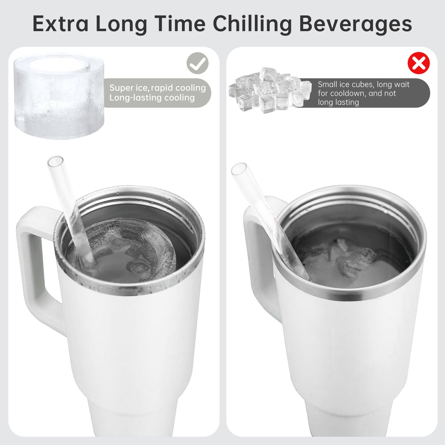 Ice mold for stanley cup, Silicone Ice Cube Molds for Stanley 20oz 30oz 40oz Tumbler Cup, 4 Pcs Silicone Hollow Cylinder Ice Mold with Lid and Bin for Freezer, Ice Drink, Juice, Coffee, Whiskey(white)