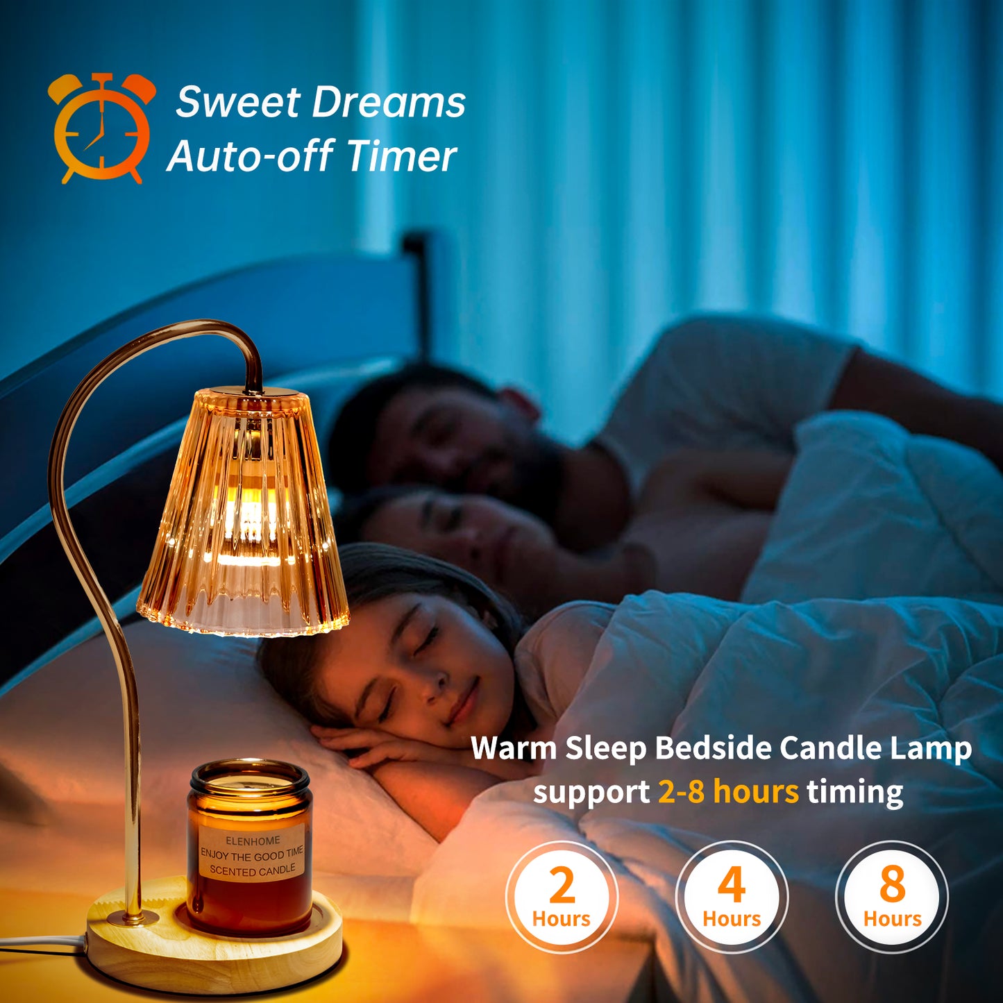 Elenhome Candle Warmer Lamp, Modern-Glass Candle Lamp Warmer with Timer & Dimmer, Electric Candle Warmer Lamp for Jar Candles, Wax Melter Warmer Lamps for Home Decor Gift, with 2 * 50W Bulbs (Amber)