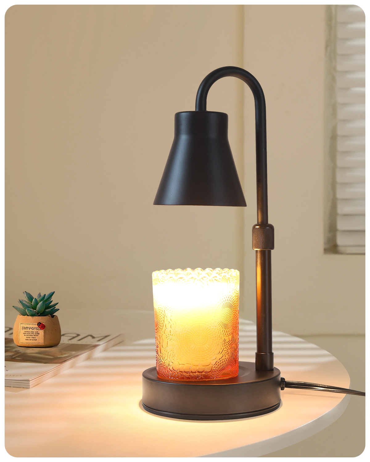 Elenhome Candle Warmer Lamp with Adjustable Height, Stepless Dimming Function-Home Decor Lamp Candle Warmer, Metal Candle Lamp for Jar Candles, No Flame Scented Candle Warmer with 2 Bulbs (Black)