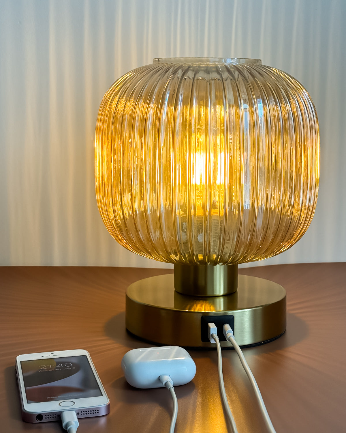 Big Touch Table Lamp,Elegant Gold Glass Bedside Lamp 3 Way Dimmable with USB C+A Charging Ports - Bedroom Nightstand & Living Room Essential, 4W Bulb Included (Gold)