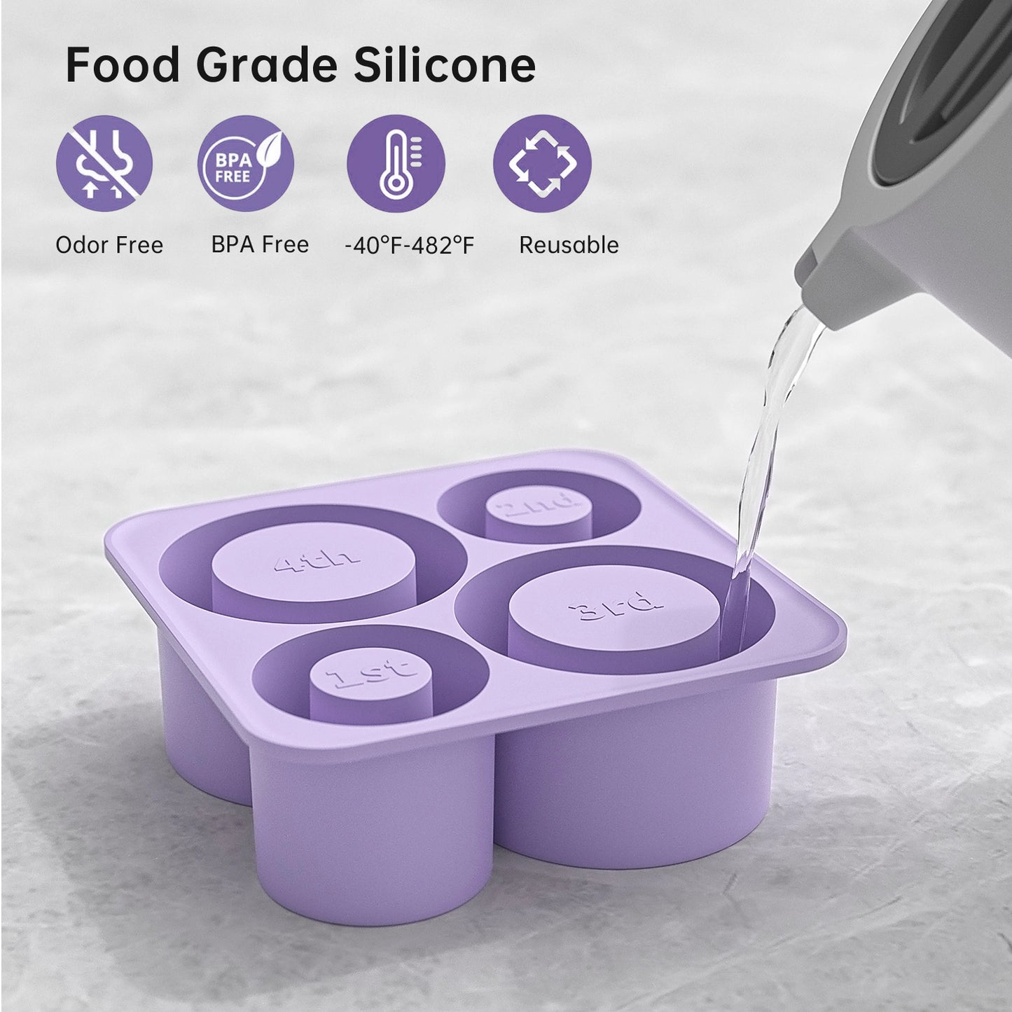 Ice mold for stanley cup, Silicone Ice Cube Molds for Stanley 20oz 30oz 40oz Tumbler Cup, 4 Pcs Silicone Hollow Cylinder Ice Mold with Lid and Bin for Freezer,Ice Drink,Juice,Coffee,Whiskey（Purple）