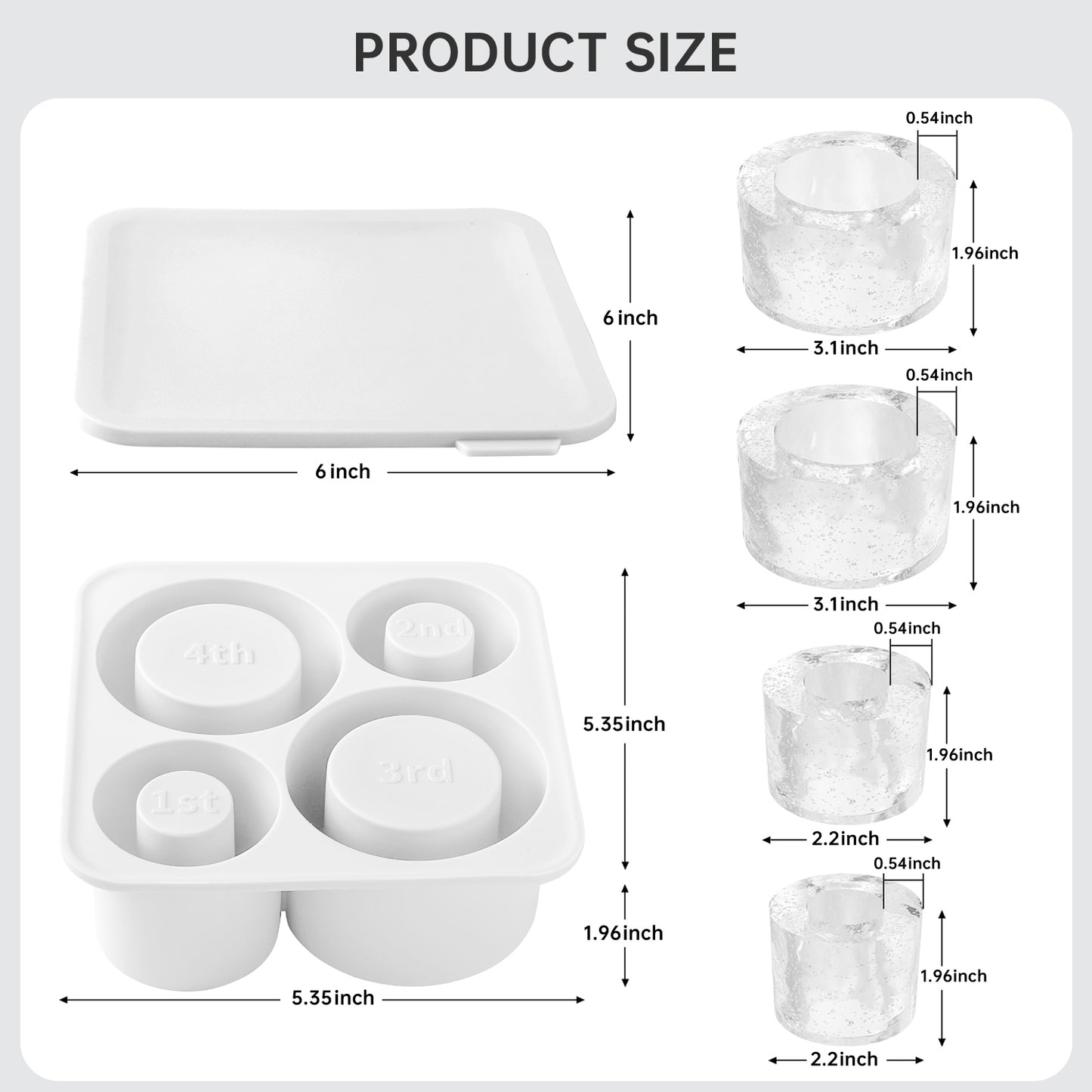 Ice mold for stanley cup, Silicone Ice Cube Molds for Stanley 20oz 30oz 40oz Tumbler Cup, 4 Pcs Silicone Hollow Cylinder Ice Mold with Lid and Bin for Freezer, Ice Drink, Juice, Coffee, Whiskey（white）